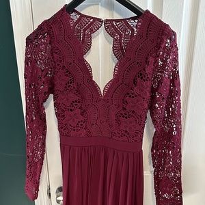 Lulu's Floor Length Dress - Maroon - Medium